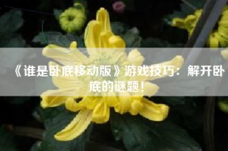 《谁是卧底移动版》游戏技巧：解开卧底的谜题！