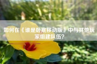如何在《谁是卧底移动版》中与其他玩家组建队伍？