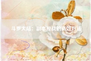 斗罗大陆：副本挑战的高效方法